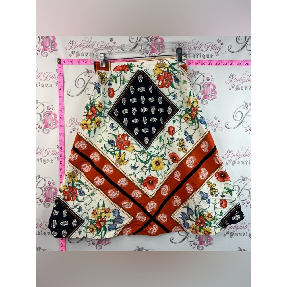 Addenda skirt vintage boho Floral Patchwork A-Line Skirt in Cream, Black & Rust